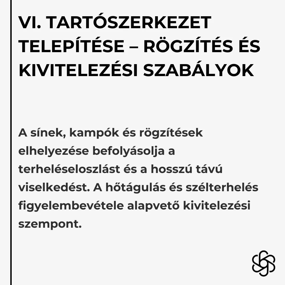 VI. Tartószerkezet telepítése – Rögzítés és kivitelezési szabályok