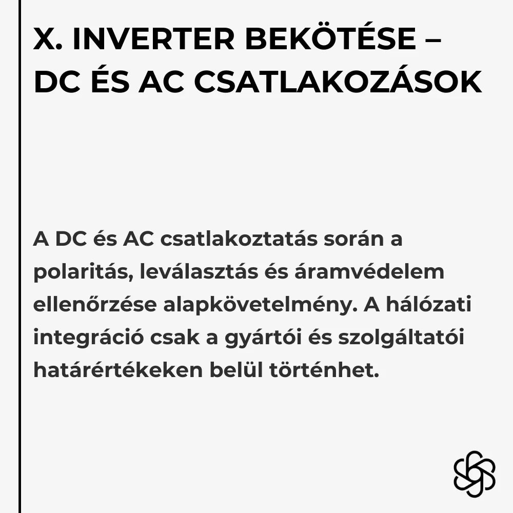 X. Inverter bekötése – DC és AC csatlakozások