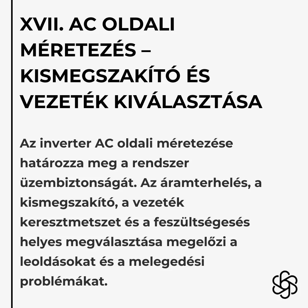 XVII. AC oldali méretezés – Kismegszakító és vezeték kiválasztása
