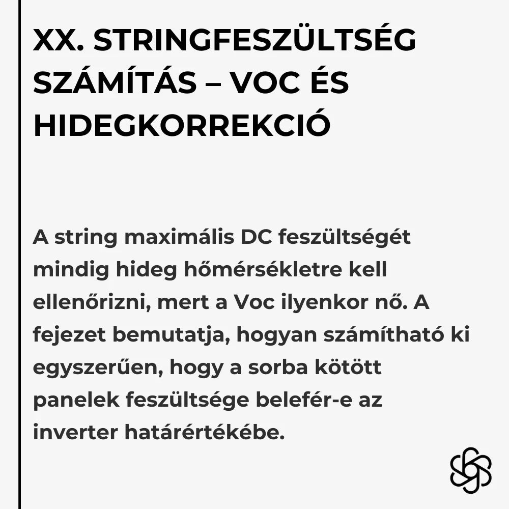 XX. Stringfeszültség számítás – Voc és hidegkorrekció